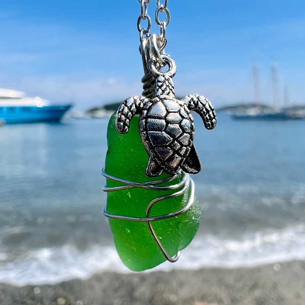 Save The Sea Turtles Seaglass Necklace